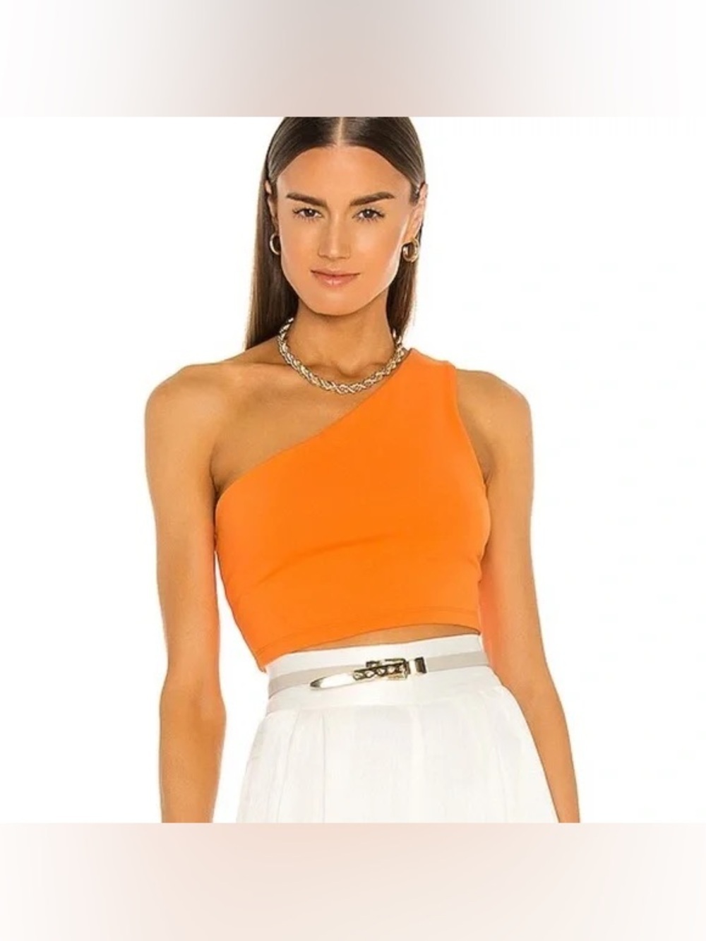 NWT House of Harlow One-Shoulder Orange Crop Top Small